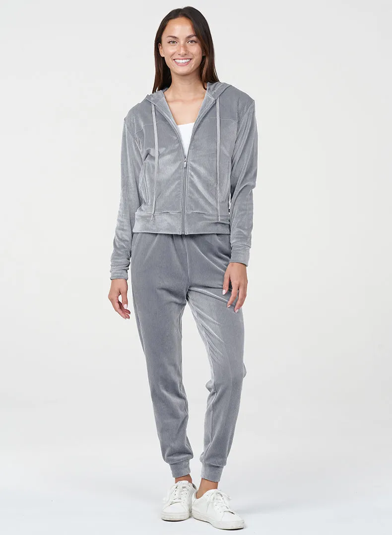 Rib Velour Zip Hoodie