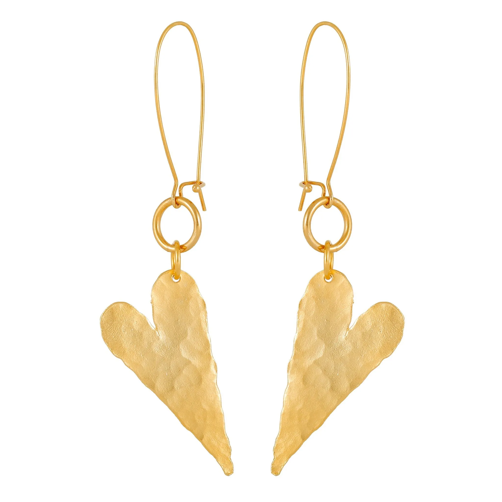 Riley -  Delicate heart hammered dangle earrings