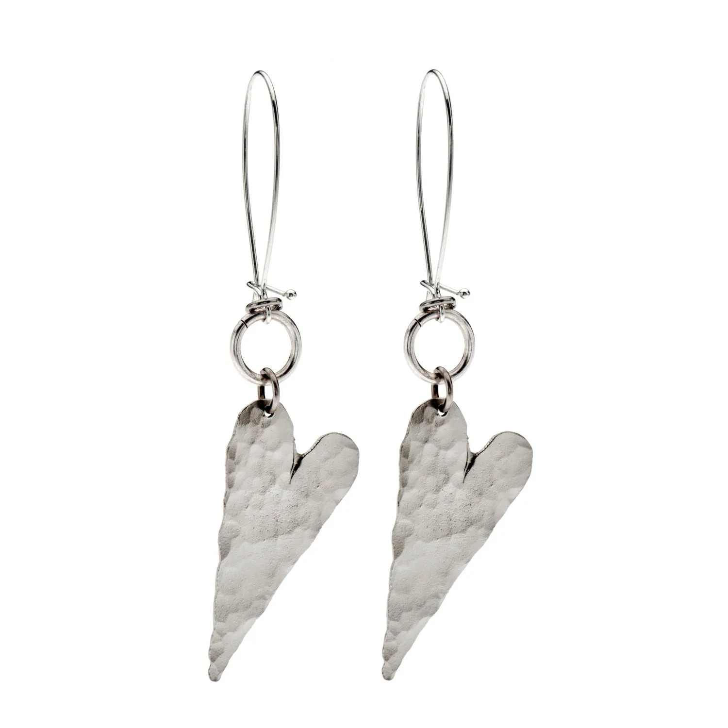 Riley -  Delicate heart hammered dangle earrings