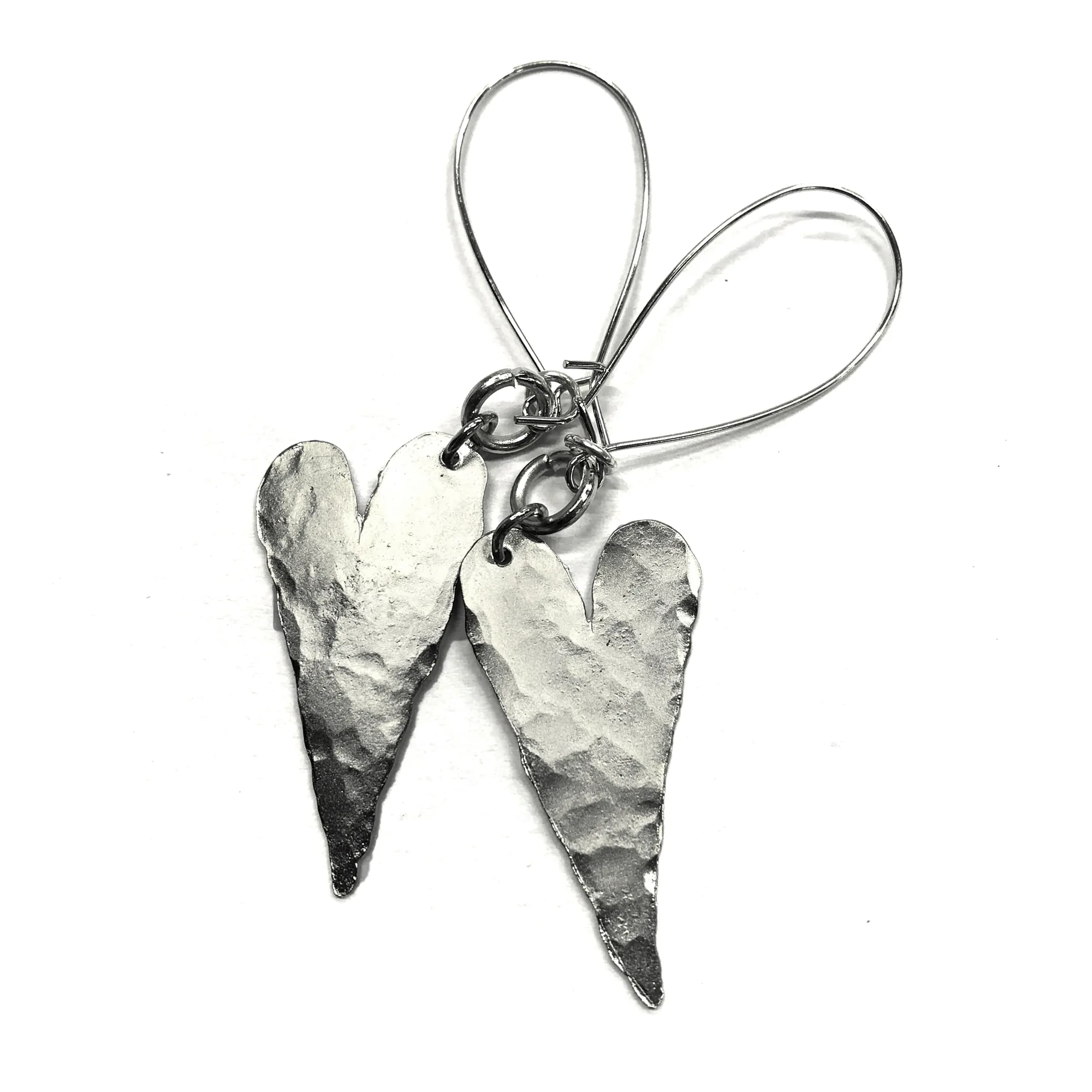 Riley -  Delicate heart hammered dangle earrings