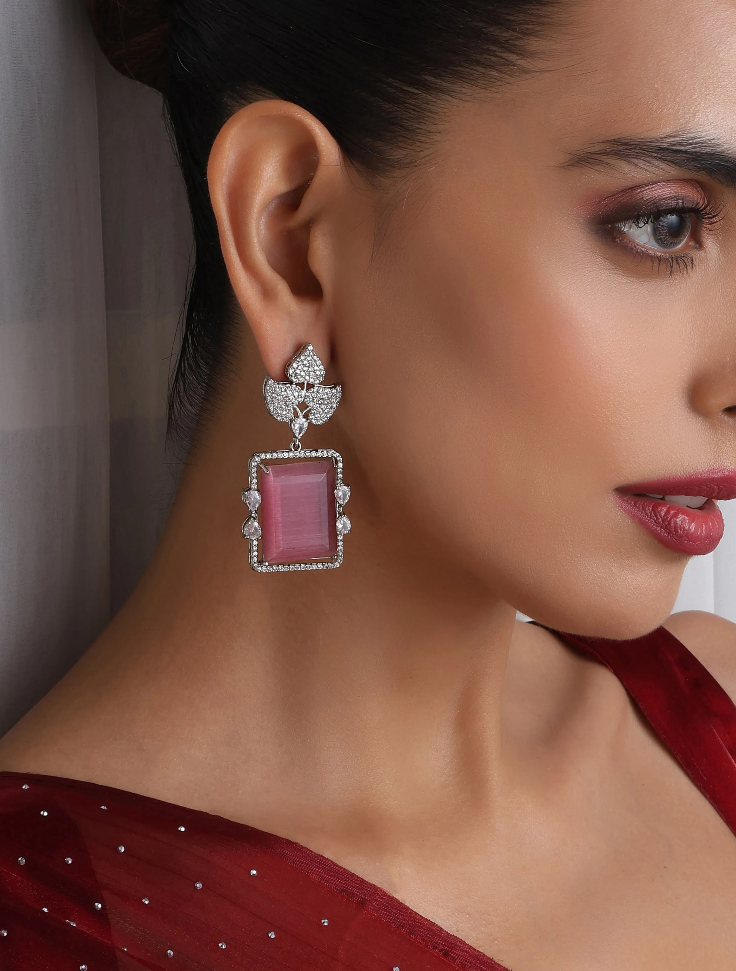 Rose Square American Diamond Hanging Earrings