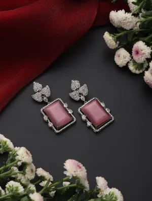 Rose Square American Diamond Hanging Earrings