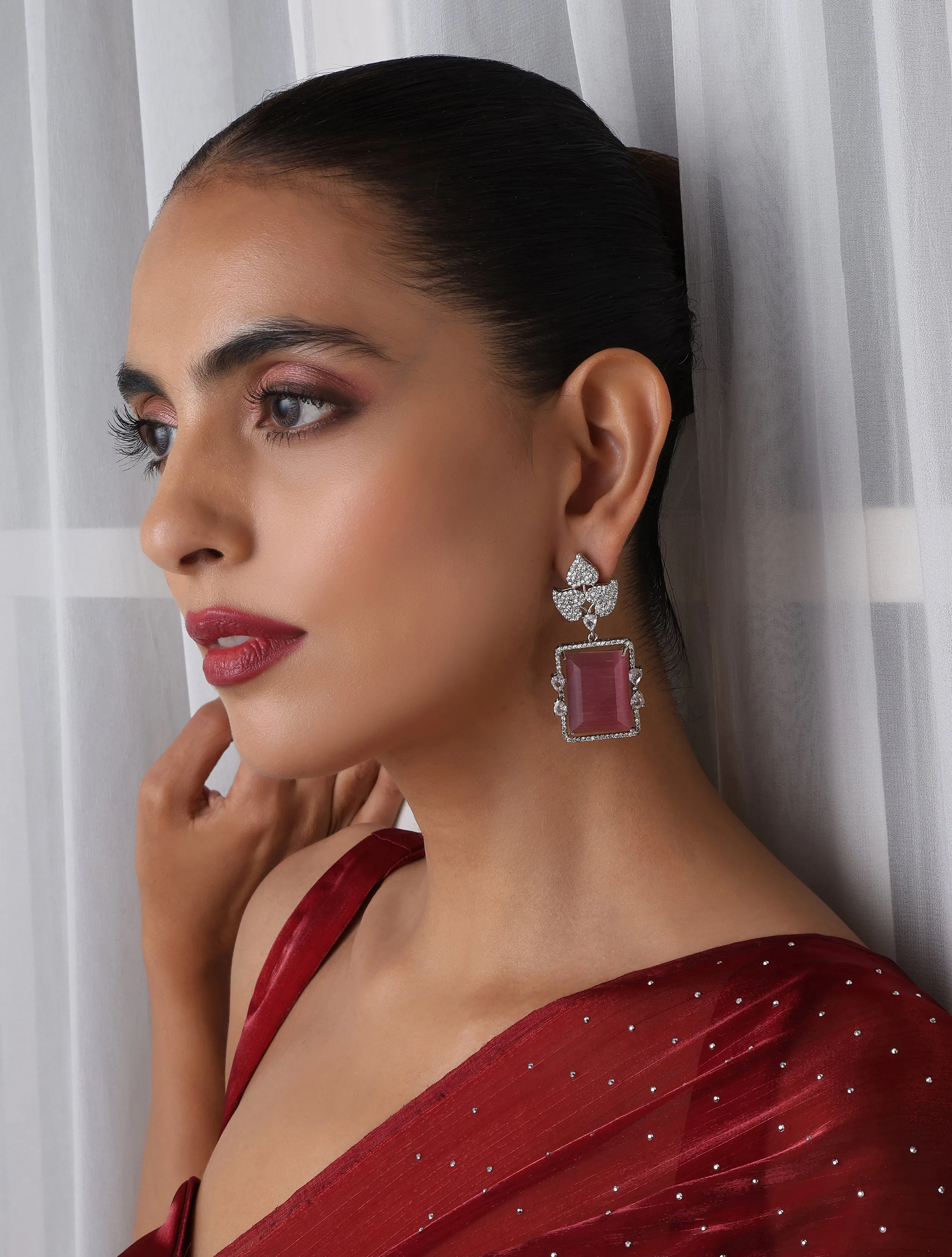 Rose Square American Diamond Hanging Earrings