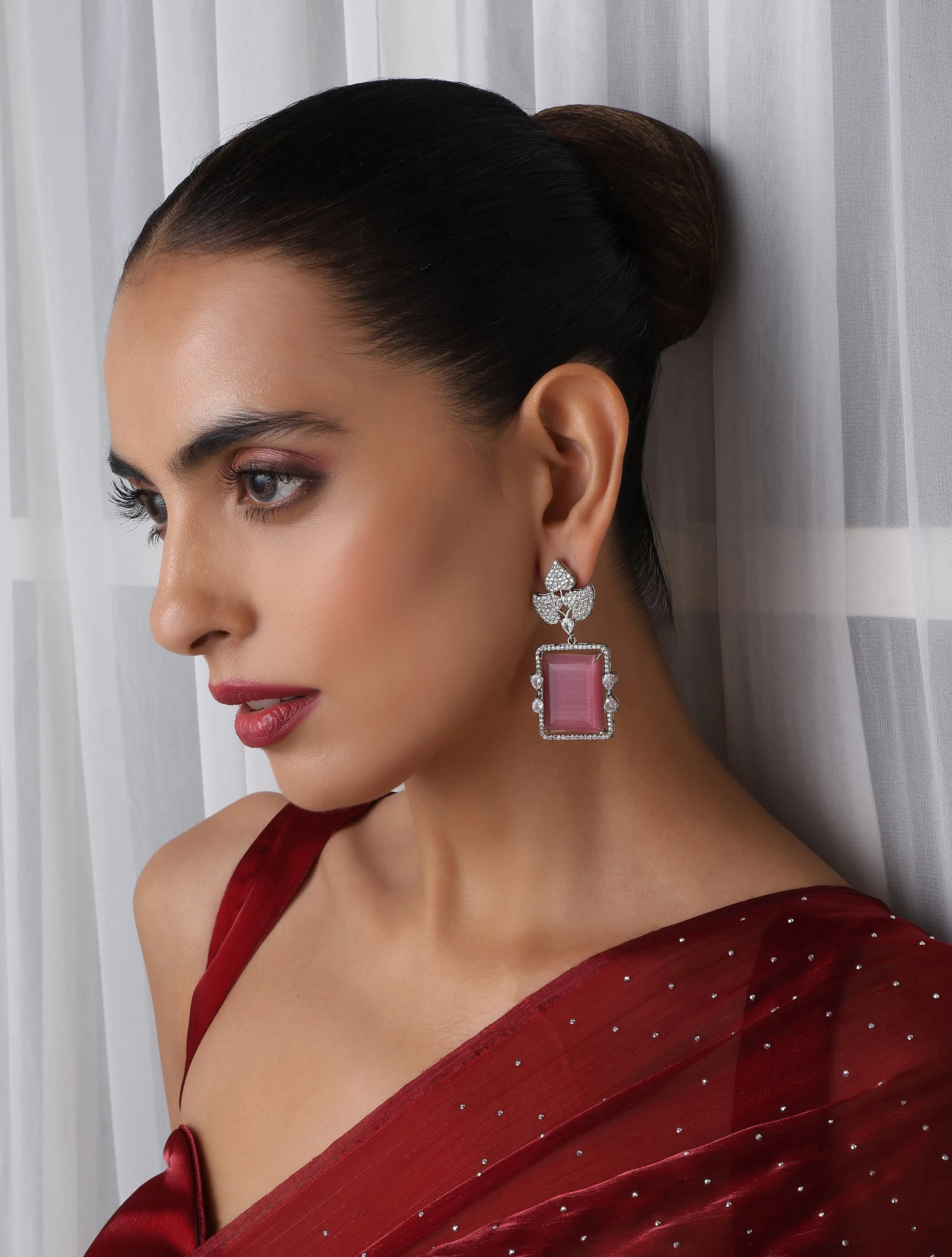 Rose Square American Diamond Hanging Earrings