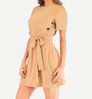 Round Neck Belt Short Sleeve Dress