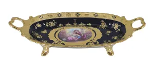 Royalty Porcelain, Cobalt Blue Serving Tray with Feet, Bone China Porcelain
