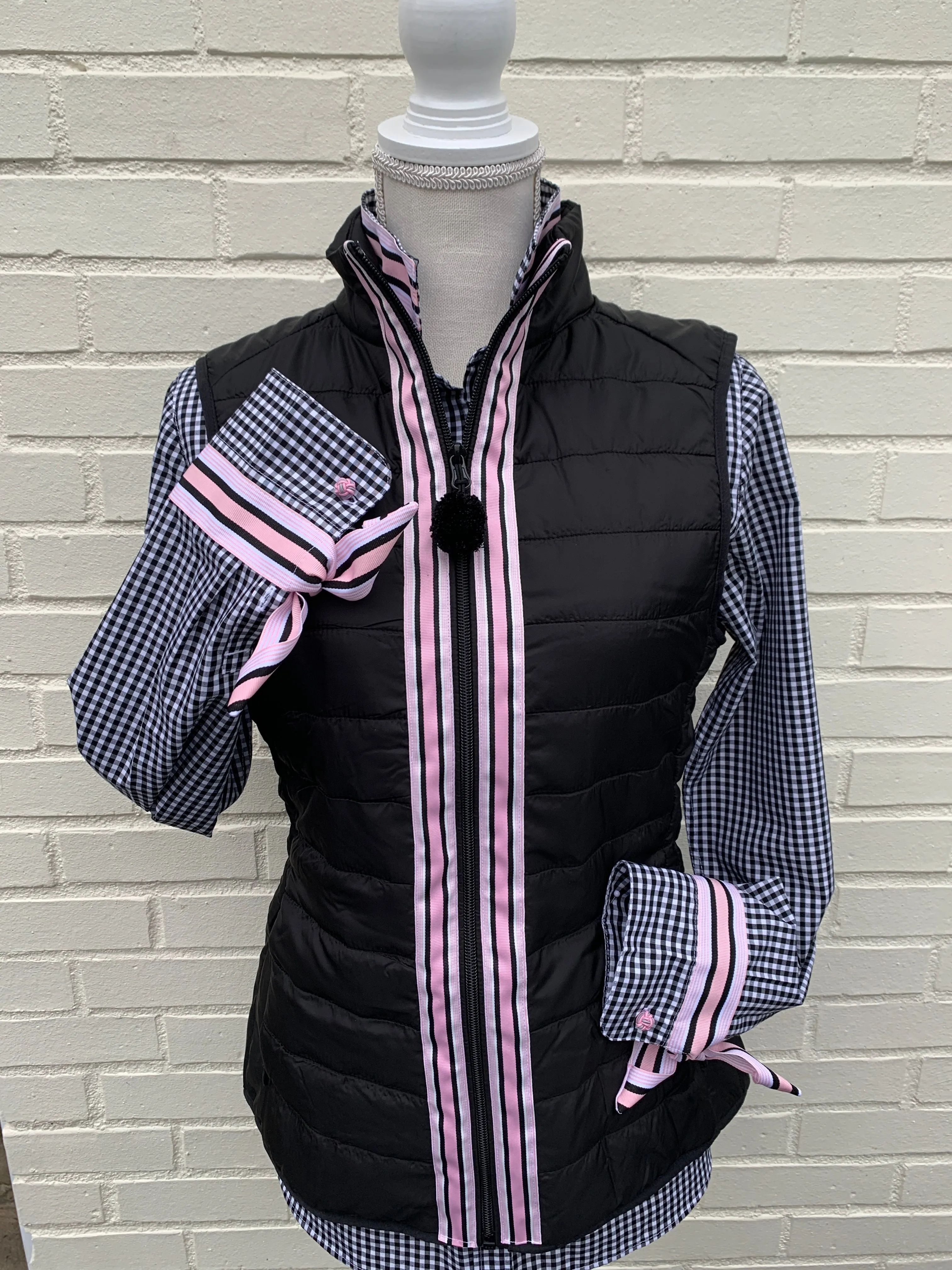 SALE - XS & 2XL ONLY - Audrey Black Gingham Ribbon French Cuff Shirt  (RFC11) *FINAL SALE*