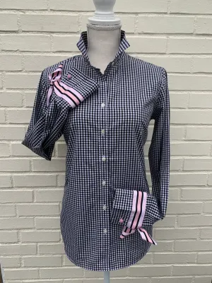 SALE - XS & 2XL ONLY - Audrey Black Gingham Ribbon French Cuff Shirt  (RFC11) *FINAL SALE*