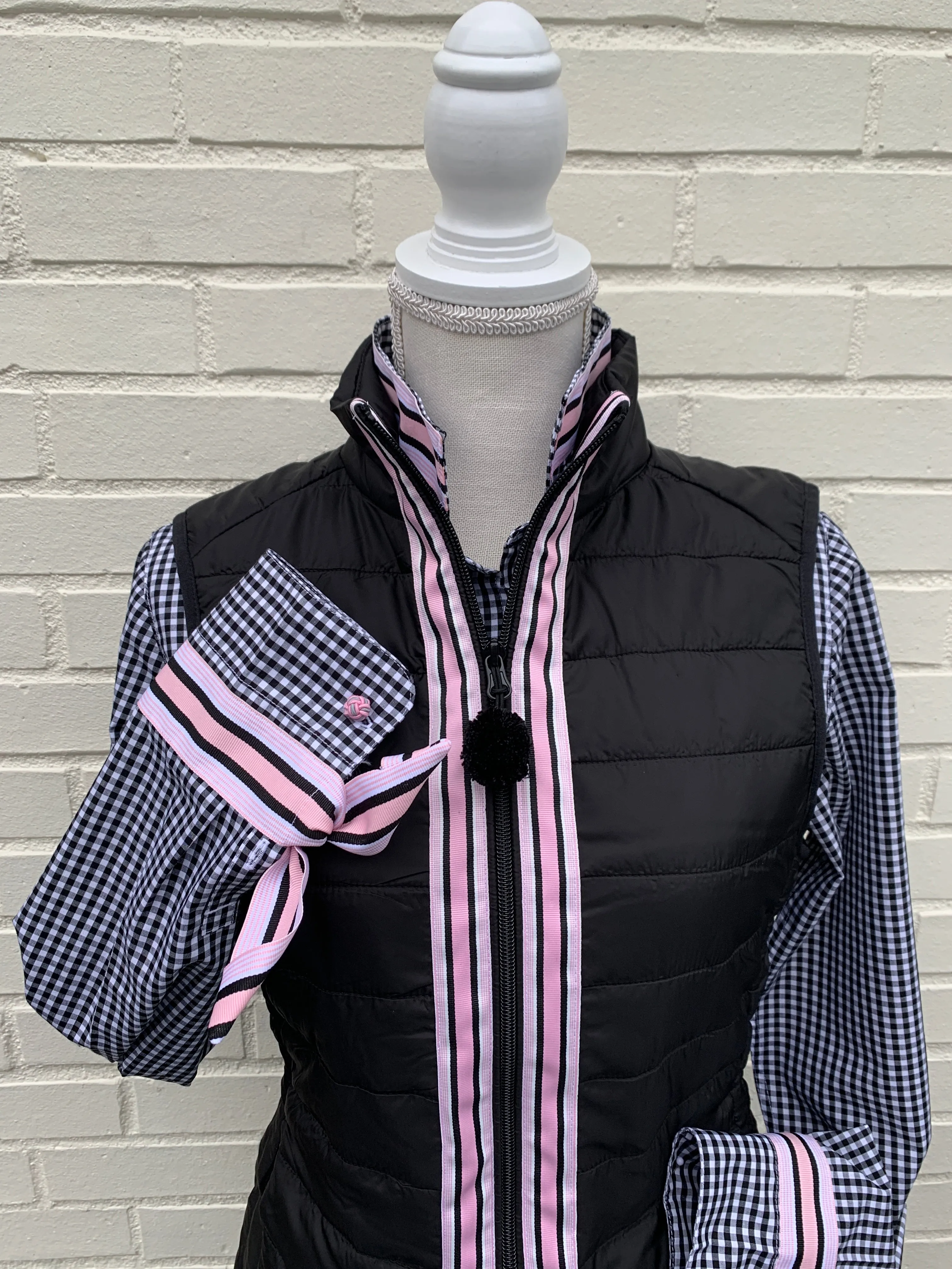 SALE - XS & 2XL ONLY - Audrey Black Gingham Ribbon French Cuff Shirt  (RFC11) *FINAL SALE*