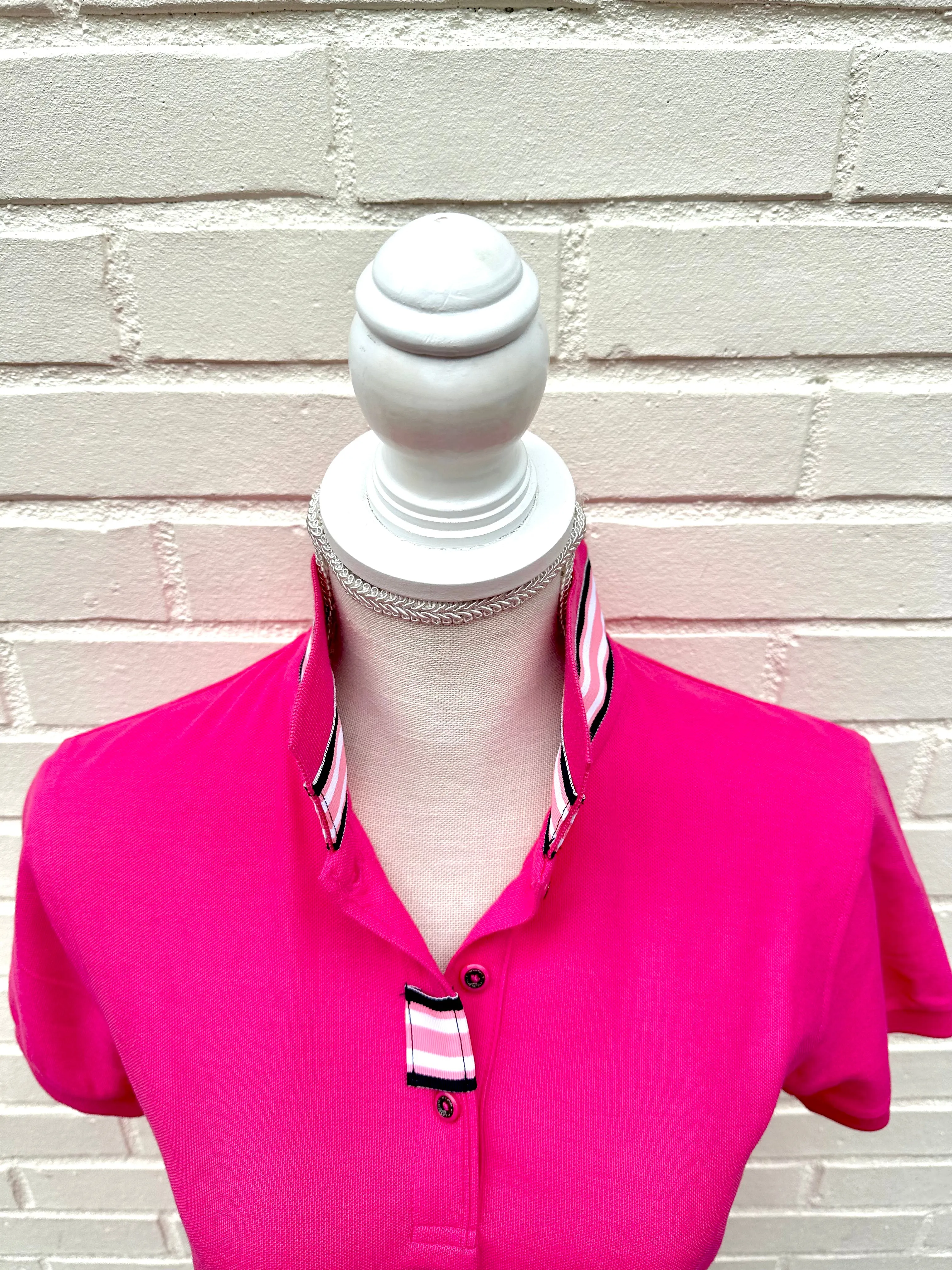 SALE - XS, S & L ONLY - Madonna Pink Polo w Pink/Navy Grosgrain  (POLO2) *FINAL SALE*