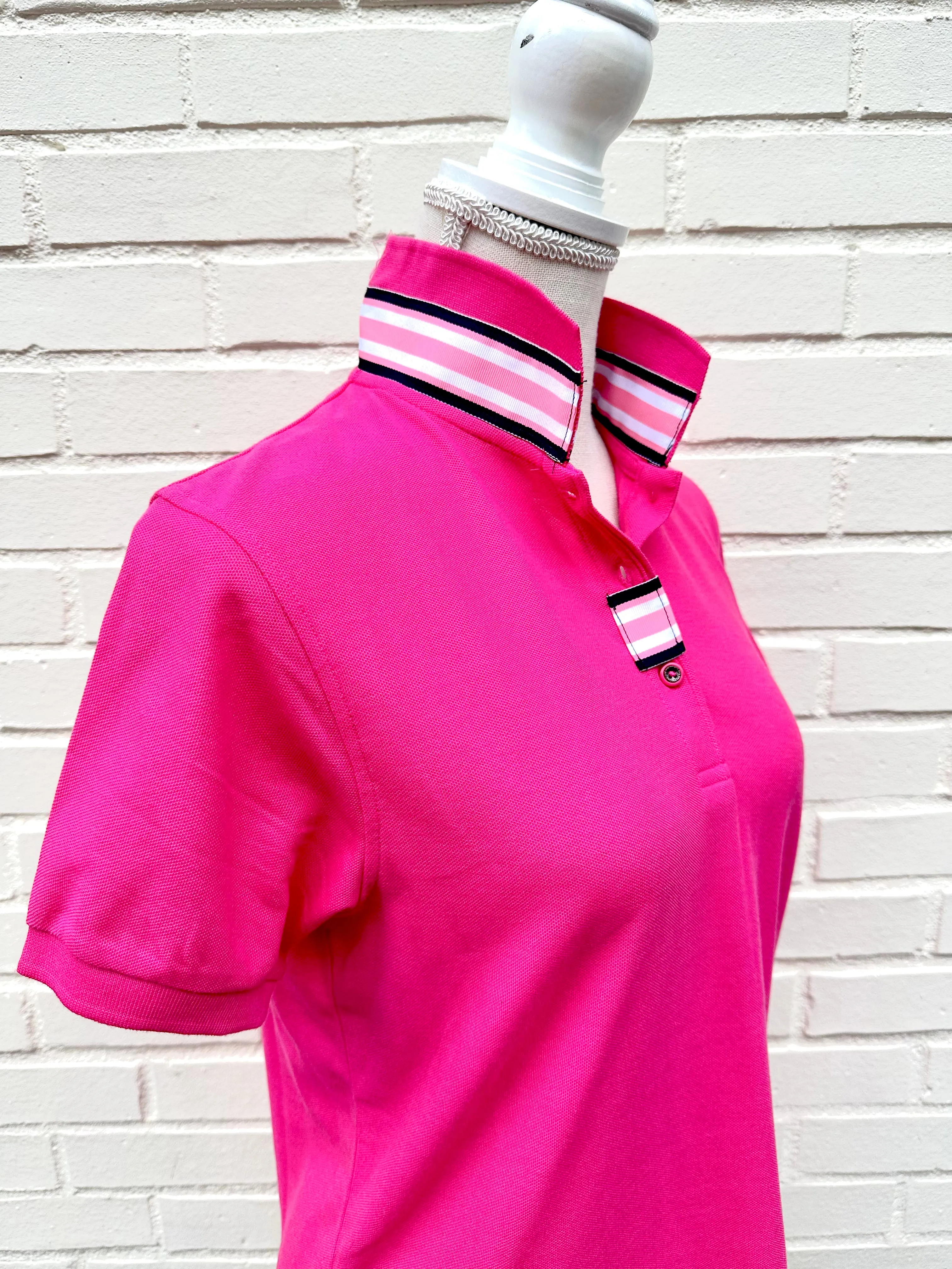 SALE - XS, S & L ONLY - Madonna Pink Polo w Pink/Navy Grosgrain  (POLO2) *FINAL SALE*