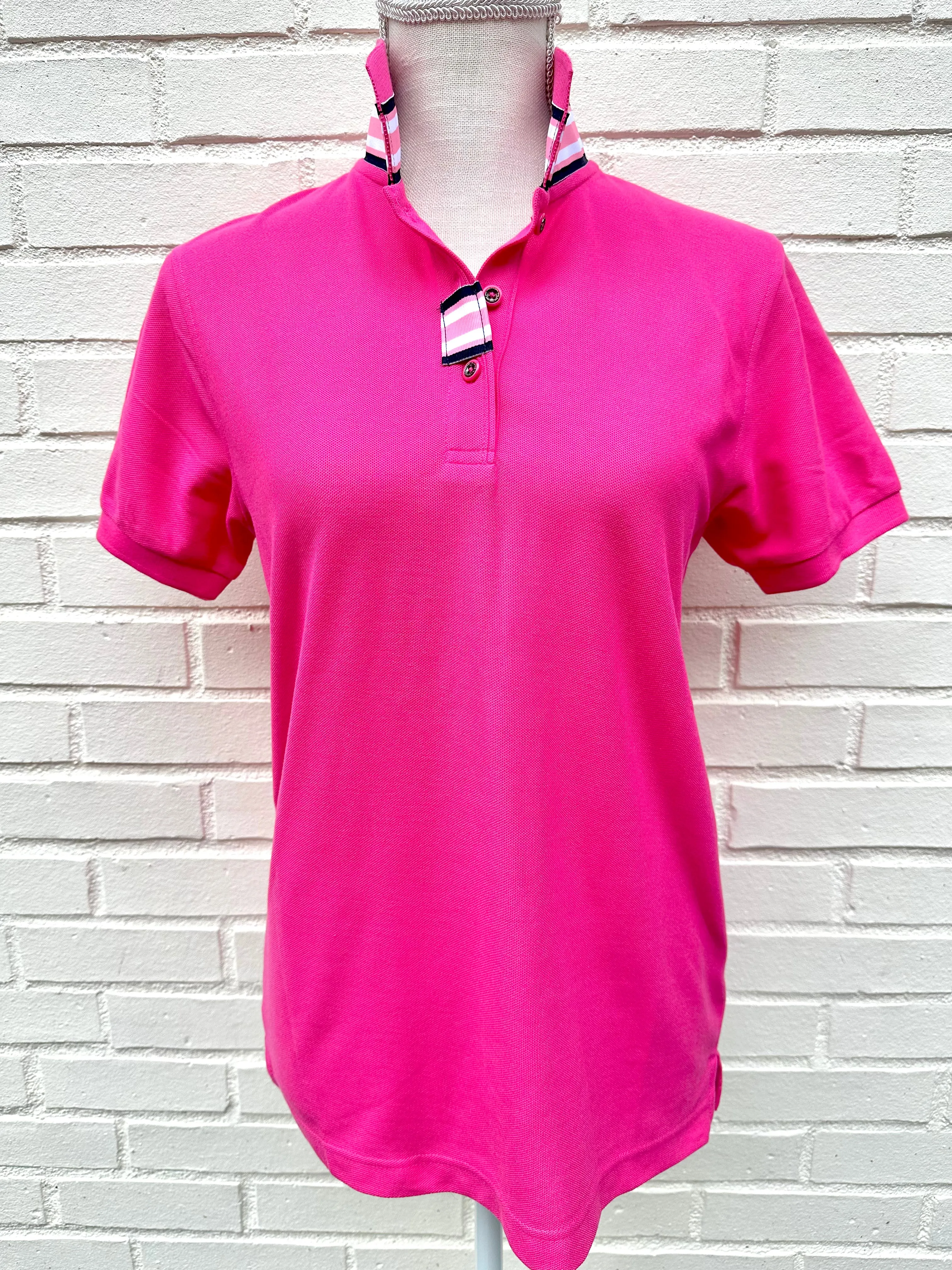 SALE - XS, S & L ONLY - Madonna Pink Polo w Pink/Navy Grosgrain  (POLO2) *FINAL SALE*