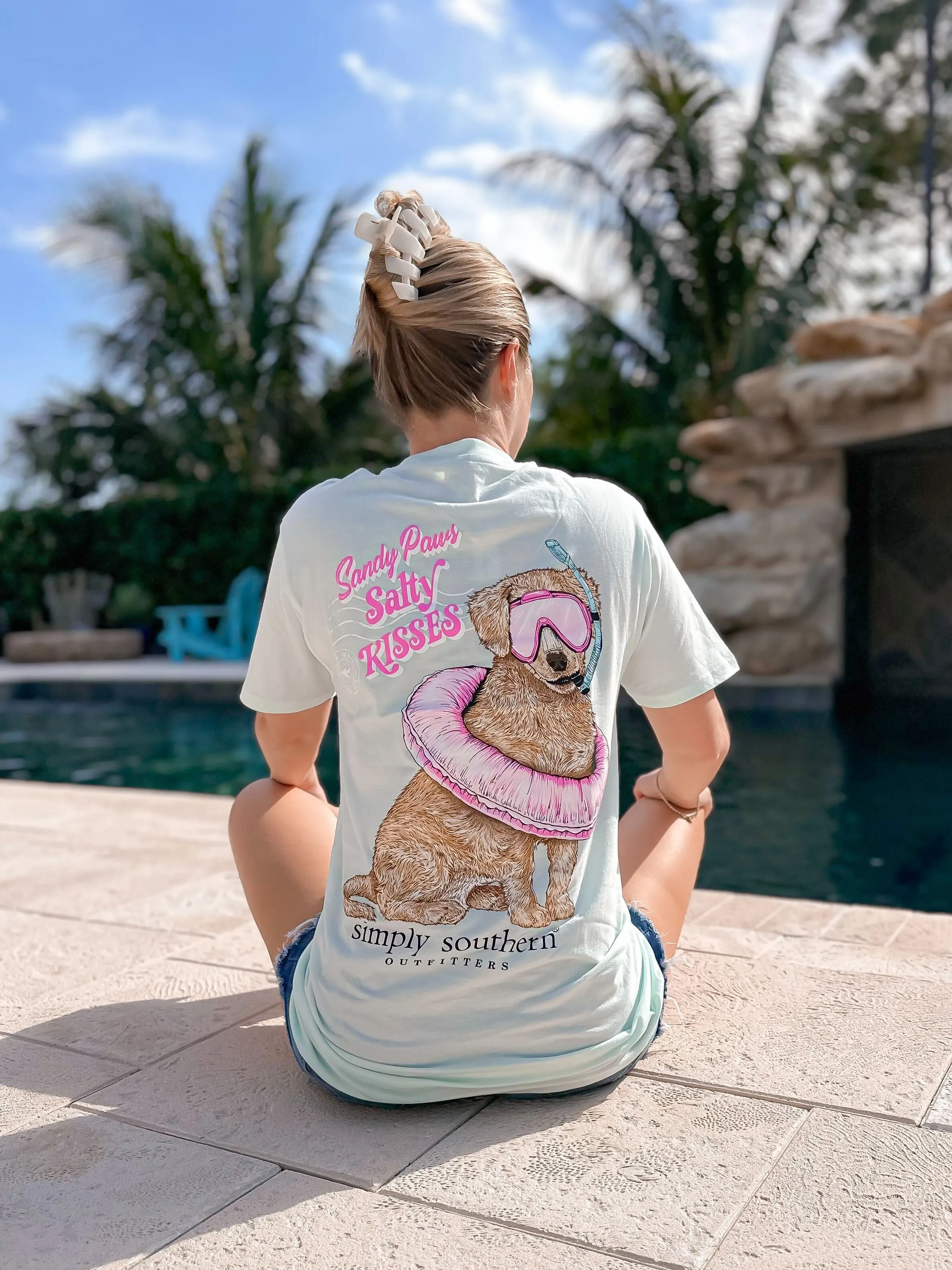 'Sandy Paws, Salty Kisses' Swimmer Dog Short Sleeve Tee by Simply Southern