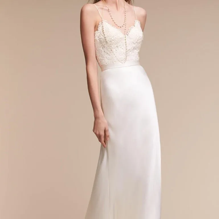 Satin Slip Lace Slim Fit Long Wedding Dress