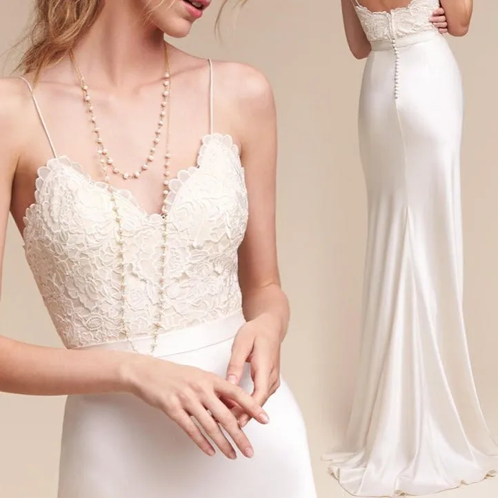 Satin Slip Lace Slim Fit Long Wedding Dress