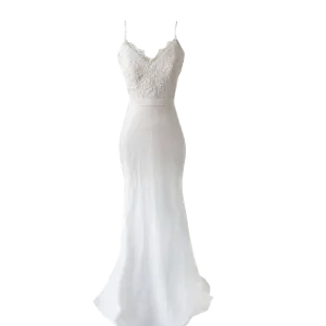 Satin Slip Lace Slim Fit Long Wedding Dress