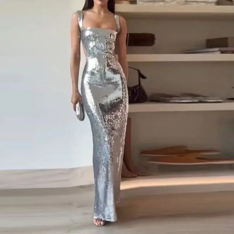 Sequin Sling Backless Dress