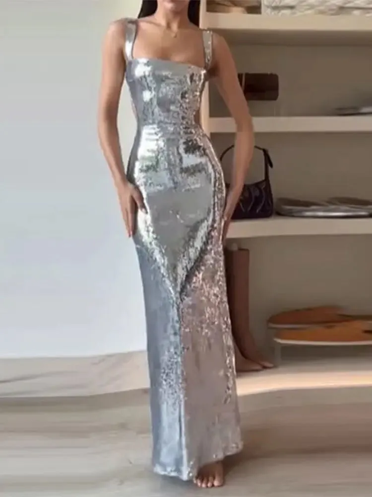 Sequin Sling Backless Dress