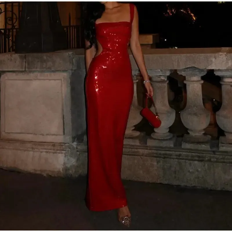 Sequin Sling Backless Dress