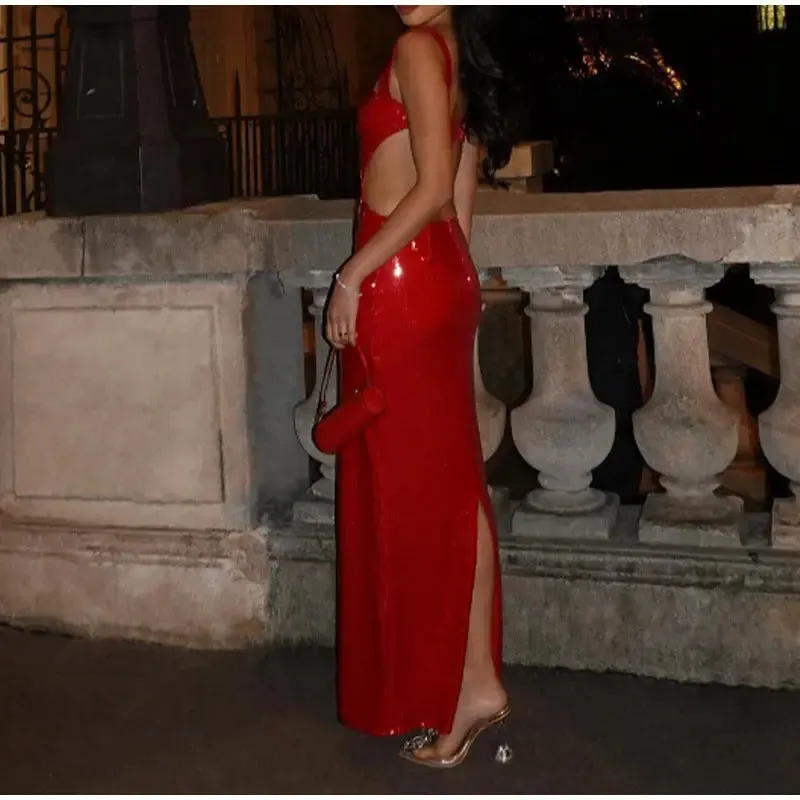 Sequin Sling Backless Dress