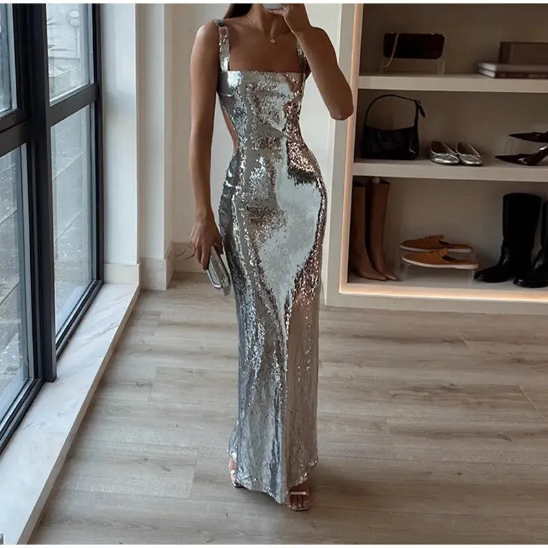 Sequin Sling Backless Dress