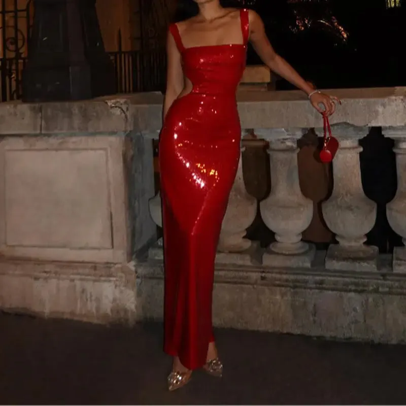 Sequin Sling Backless Dress