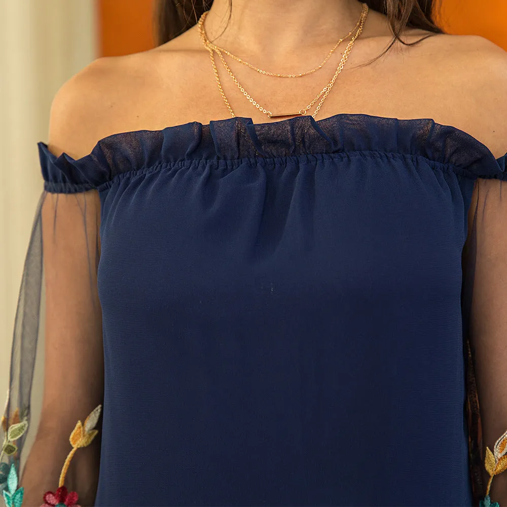 Sexy Off-the-shoulder Mesh Double-layer Chiffon Dress