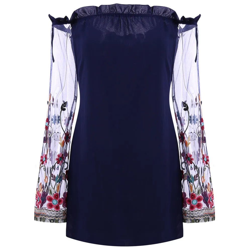Sexy Off-the-shoulder Mesh Double-layer Chiffon Dress