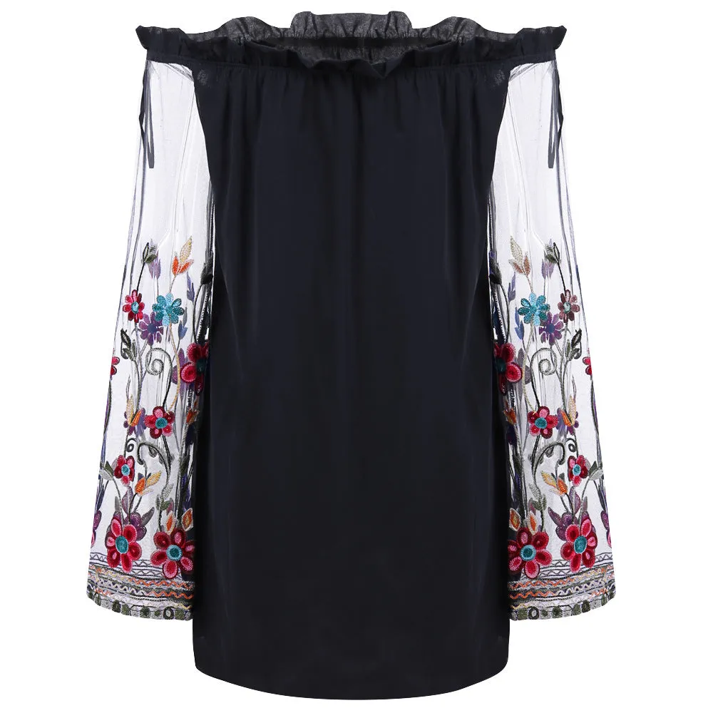 Sexy Off-the-shoulder Mesh Double-layer Chiffon Dress