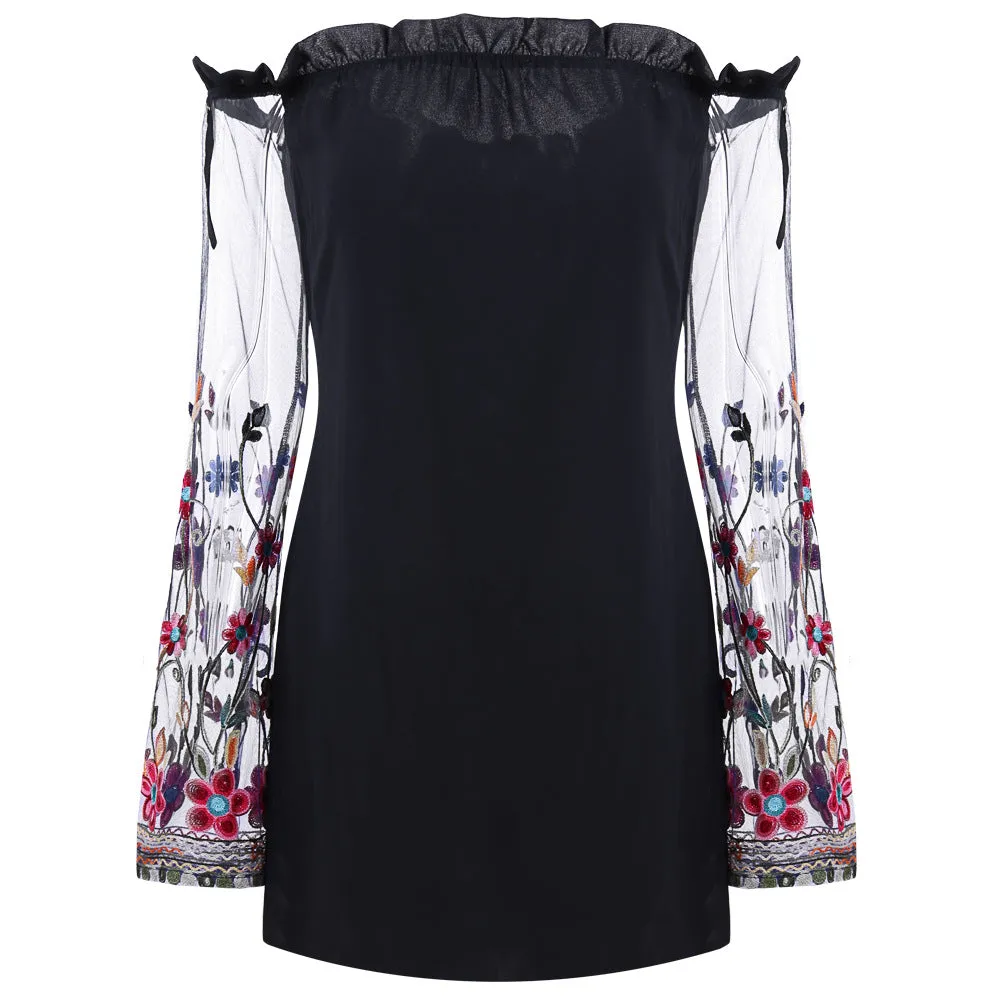 Sexy Off-the-shoulder Mesh Double-layer Chiffon Dress