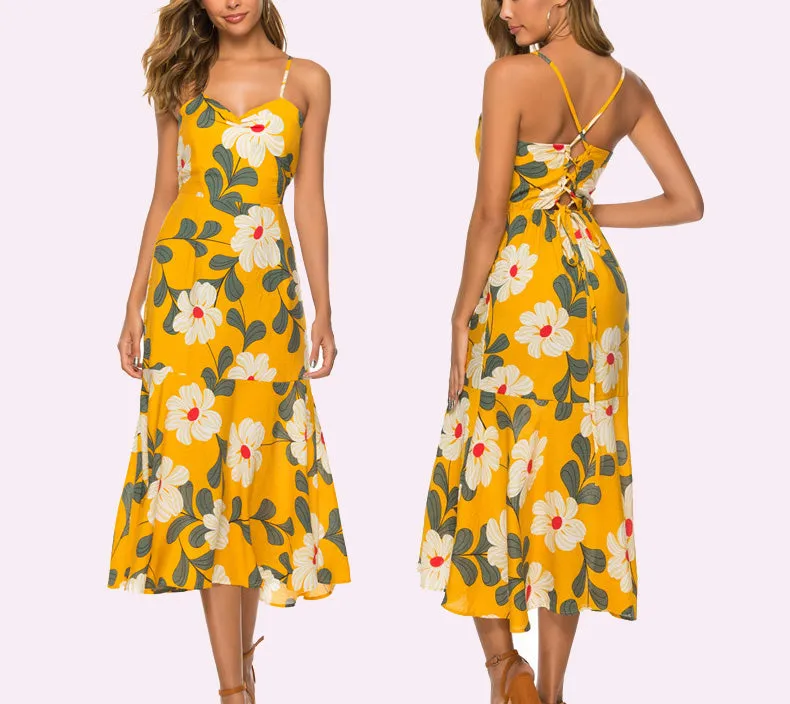 Sexy Sleeveless Open Back Lace Bohemian Sling Dress