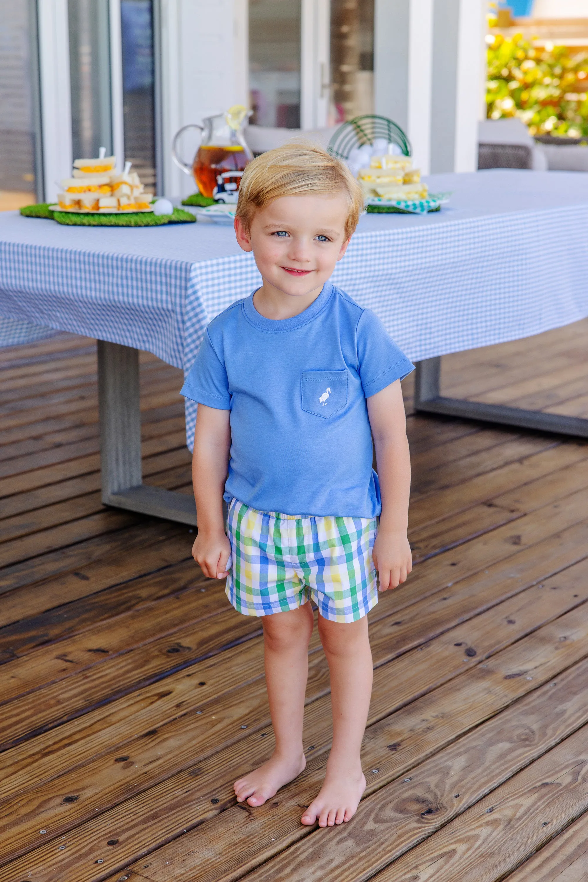 Sheffield Shorts - Polo Field Plaid with Barbados Blue Stork