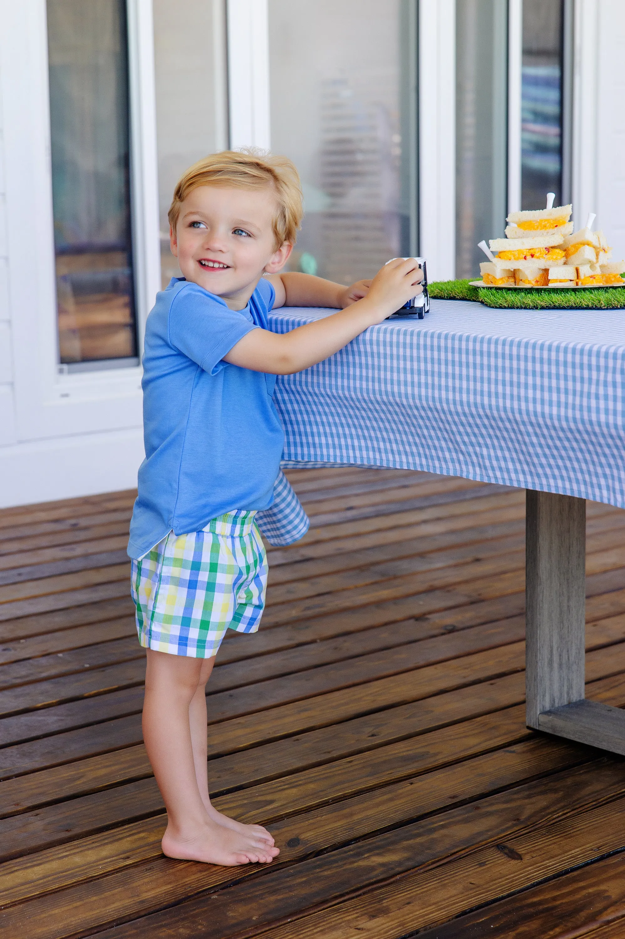 Sheffield Shorts - Polo Field Plaid with Barbados Blue Stork