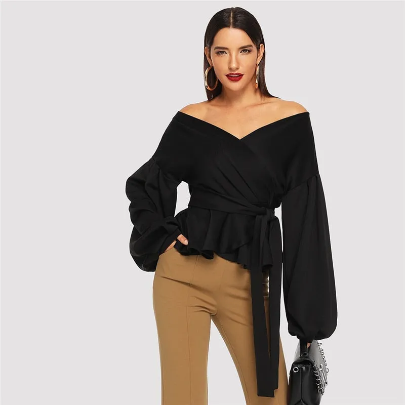 SHEIN White Office Lady Elegant Lantern Sleeve