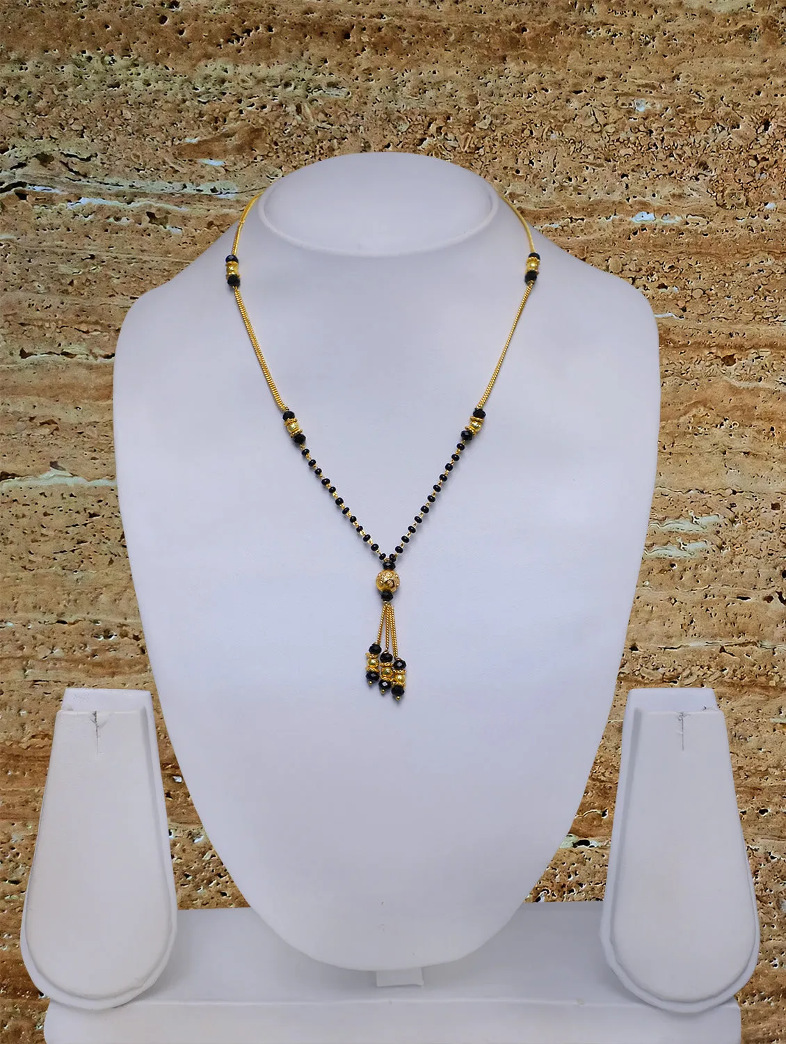Short Mangalsutra Designs Gold Plated Latest 3 Ball Latkan Single Line 16 Inches Mangalsutra