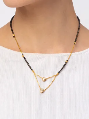 Short Mangalsutra Designs Gold Plated Latest Double Chain Heart Stone Pendant Mangalsutra