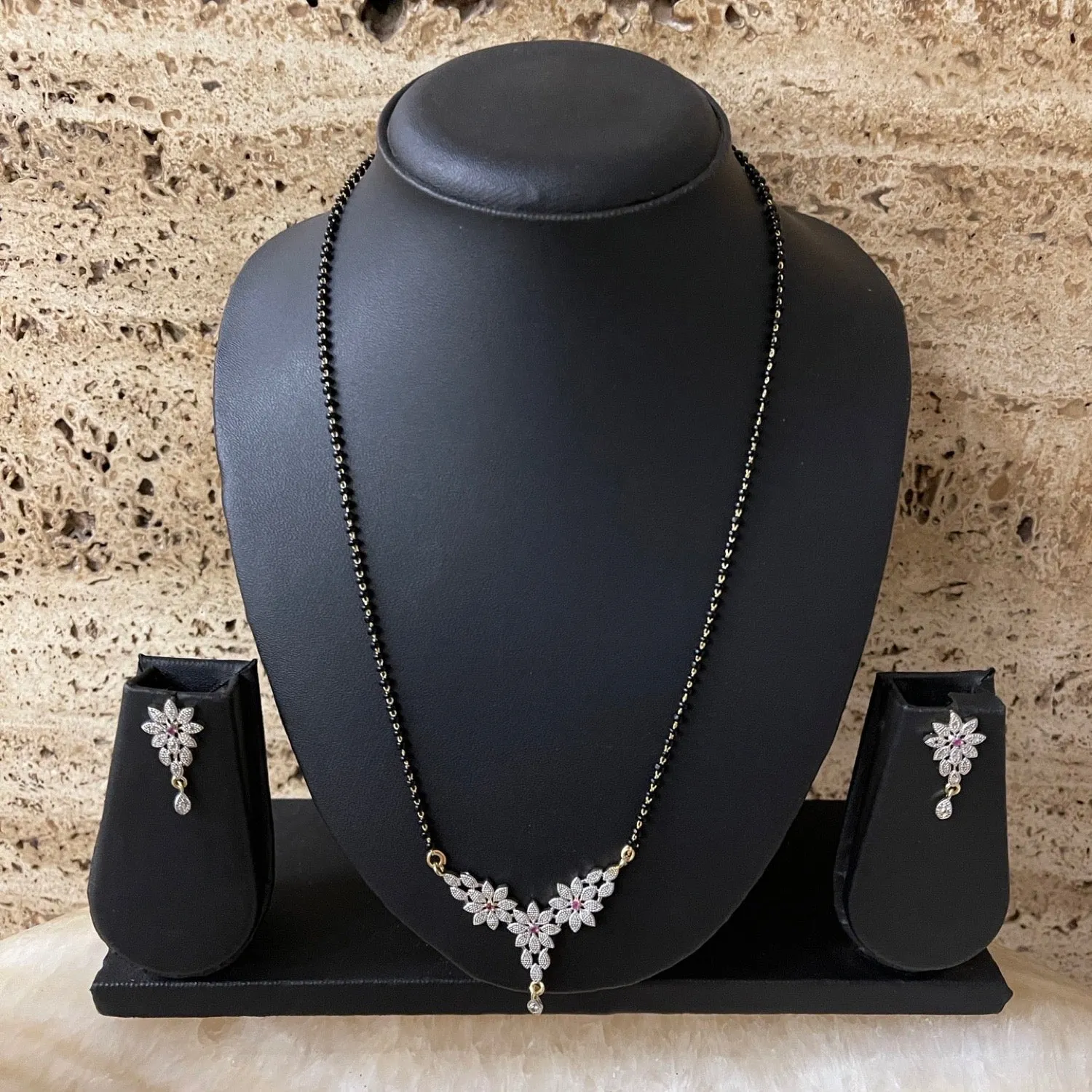 Short Mangalsutra Designs Set Gold Plated Latest American Diamond Mangalsutra & Earrings