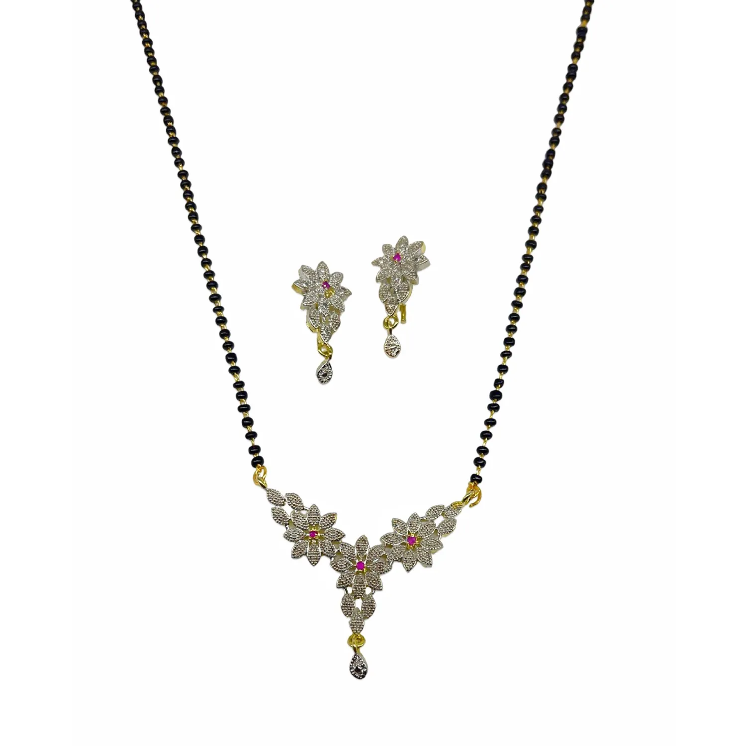Short Mangalsutra Designs Set Gold Plated Latest American Diamond Mangalsutra & Earrings