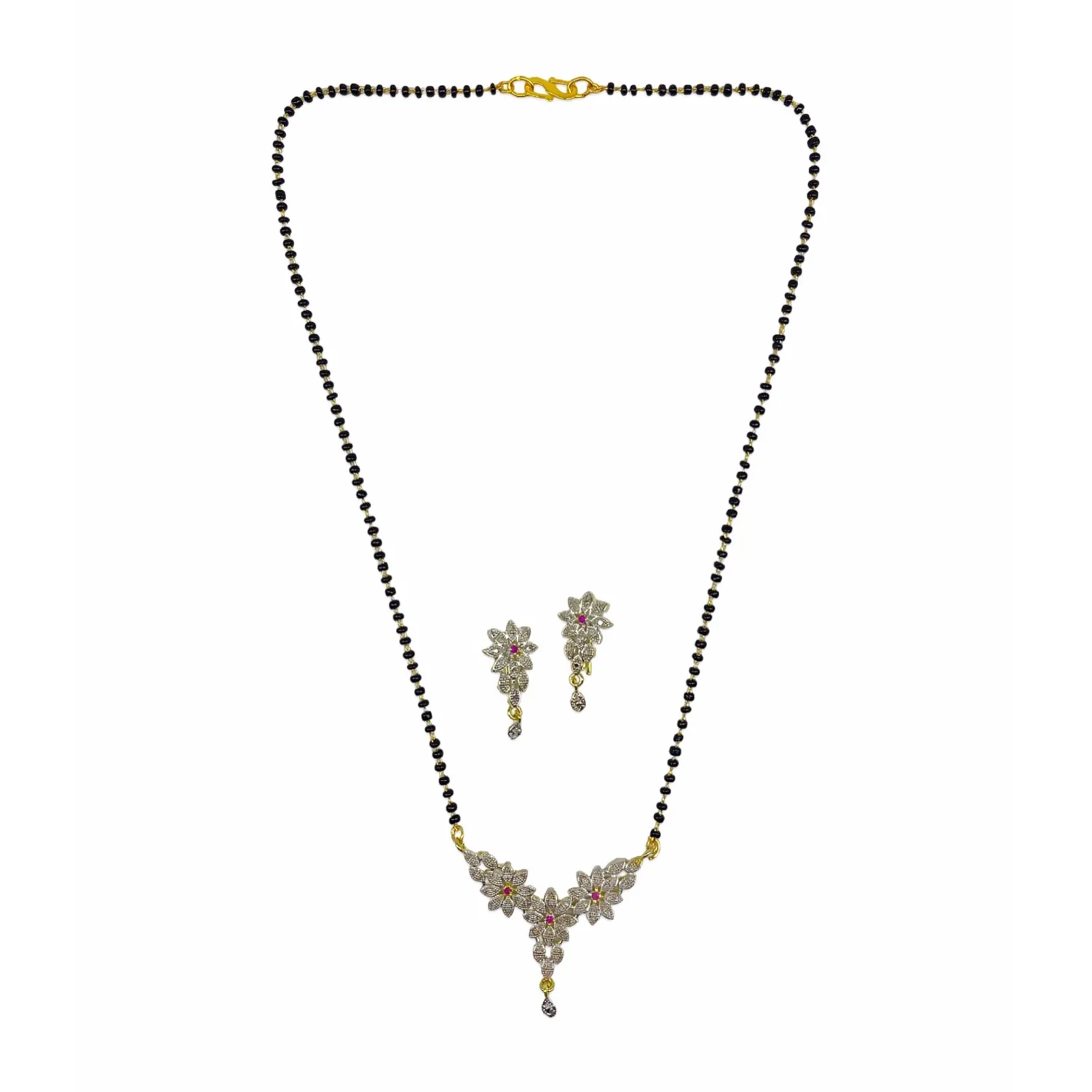 Short Mangalsutra Designs Set Gold Plated Latest American Diamond Mangalsutra & Earrings