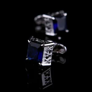 Silver & Blue Mens Stainless Steel Big Square Cufflinks for Shirt with Box - Hand Crafted Perfect Gift