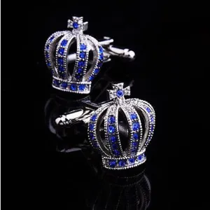 Silver Diamond Mens Stainless Steel Crowns Cufflinks for Shirt with Box - Hand Crafted Perfect Gift