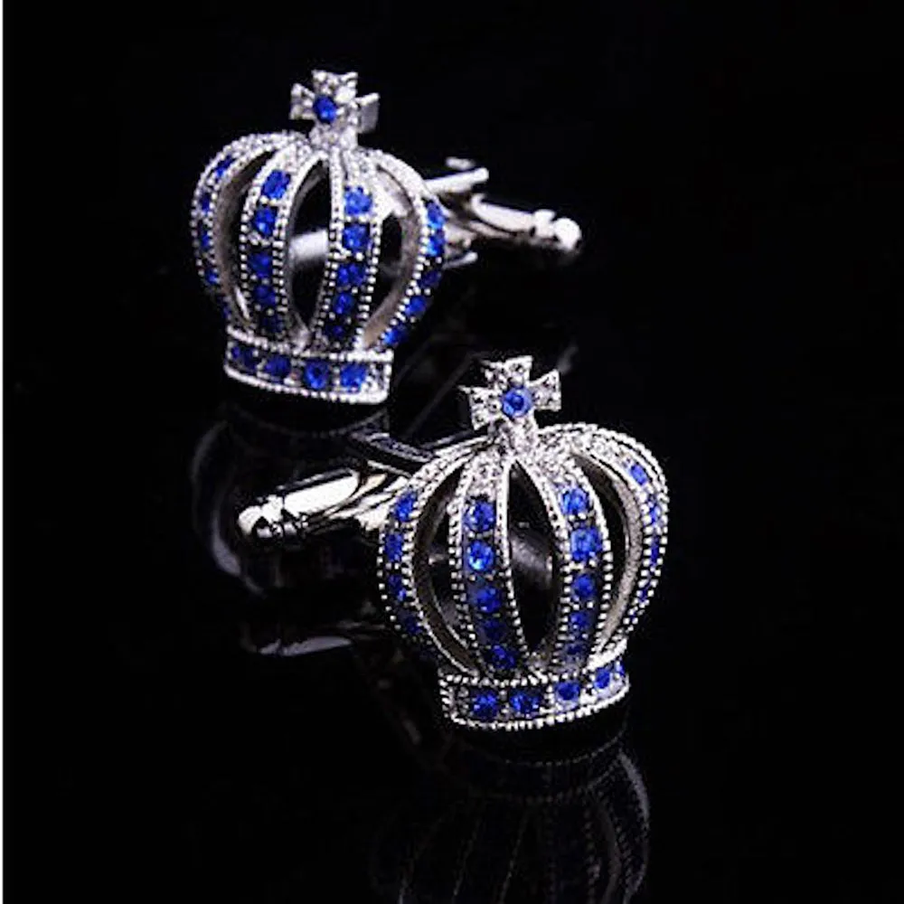 Silver Diamond Mens Stainless Steel Crowns Cufflinks for Shirt with Box - Hand Crafted Perfect Gift