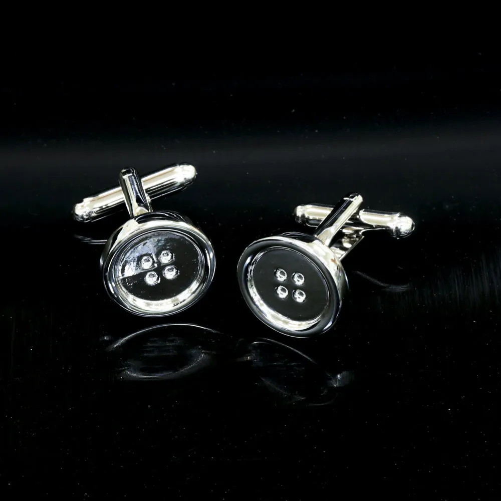 Silver Mens Stainless Steel Buttons Cufflinks for Shirt with Box - Hand Crafted Perfect Gift