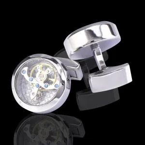 Silver Mens Stainless Steel Functioning Movement Cufflinks for Shirt with Box - Hand Crafted Perfect Gift