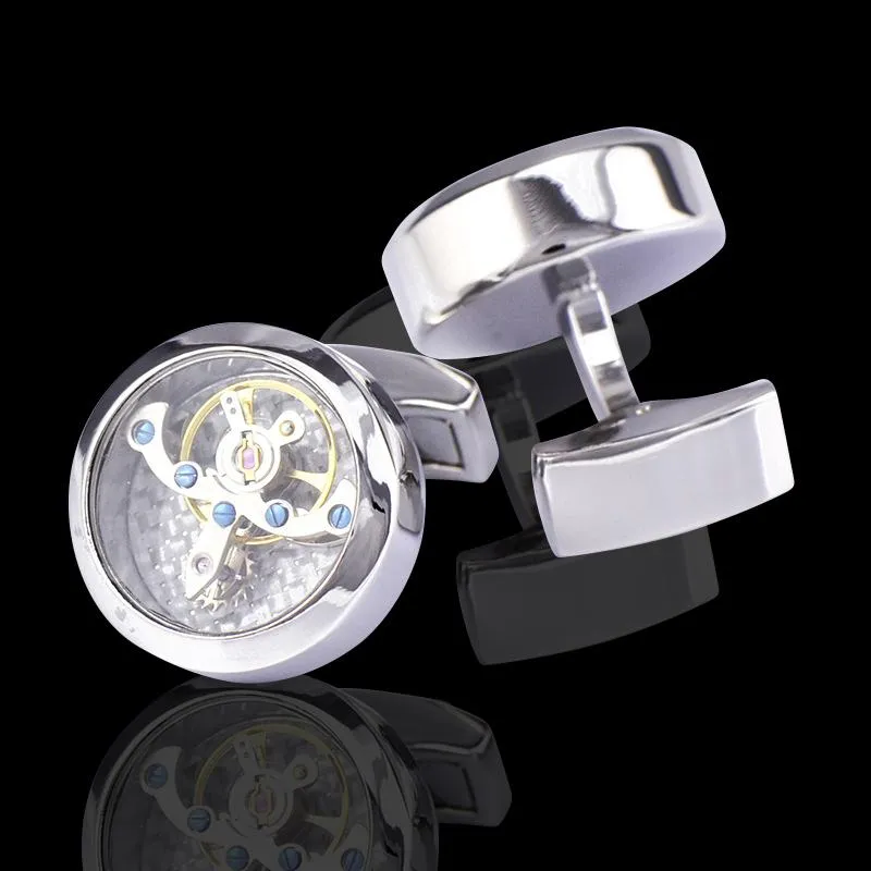 Silver Mens Stainless Steel Functioning Movement Cufflinks for Shirt with Box - Hand Crafted Perfect Gift