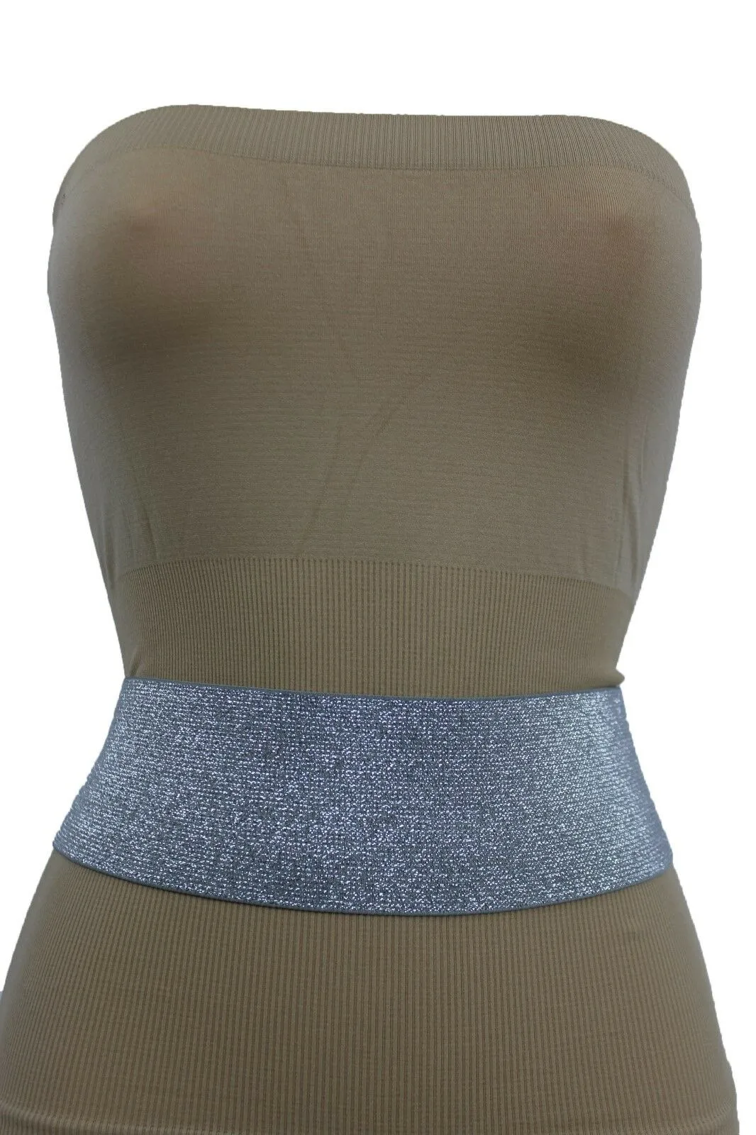 Silver Metal Round Big Buckle Elastic Fashion Belt Hip High Waist S M