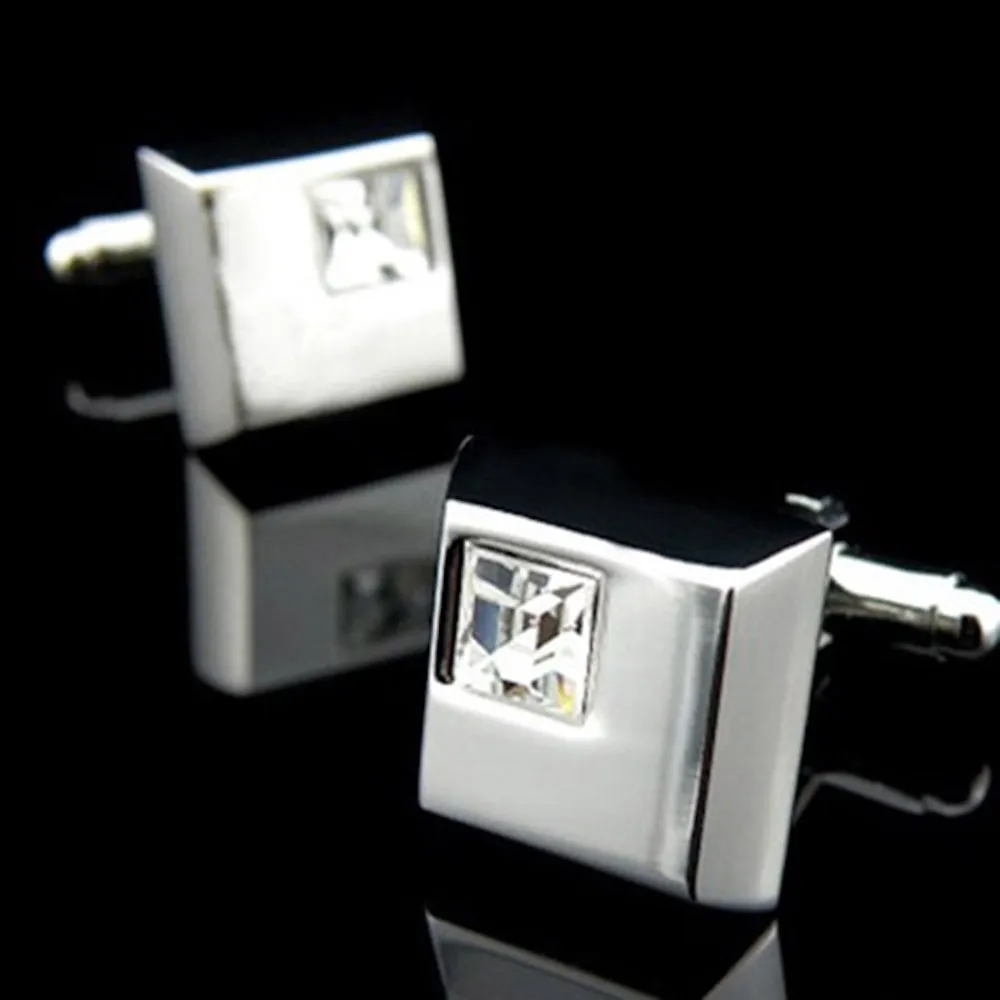 Silver Small White Mens Stainless Steel Square Cufflinks For Shirt With Box - Hand Crafted Perfect