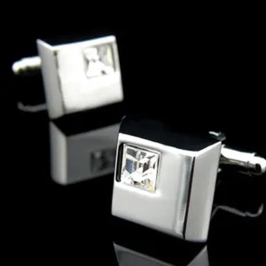 Silver Small White Mens Stainless Steel Square Cufflinks For Shirt With Box - Hand Crafted Perfect