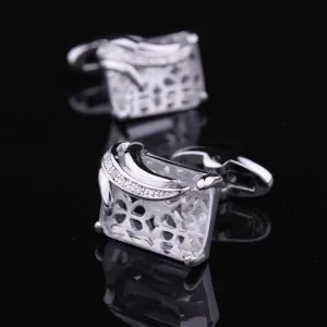 Silver   White Mens Stainless Steel Square Cufflinks for Shirt with Box - Hand Crafted Perfect Gift