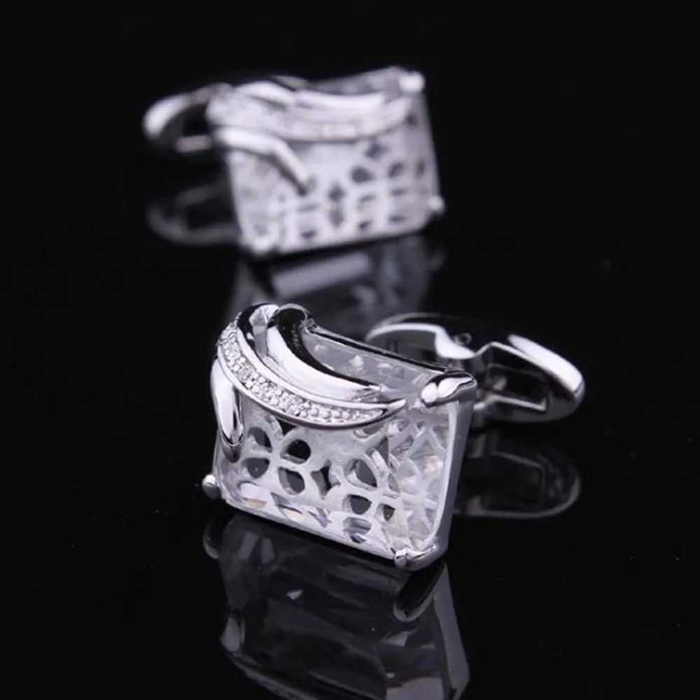 Silver   White Mens Stainless Steel Square Cufflinks for Shirt with Box - Hand Crafted Perfect Gift